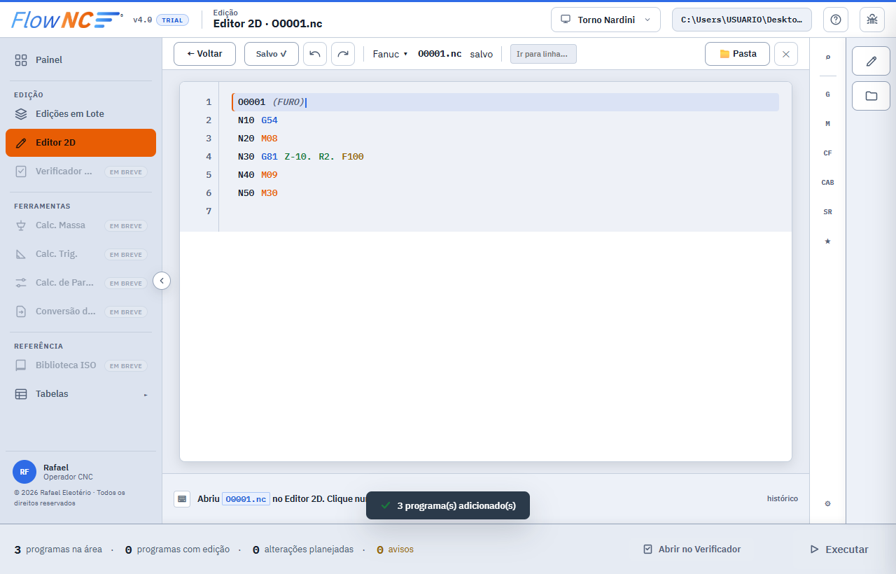 Editor 2D com realce de sintaxe em cores